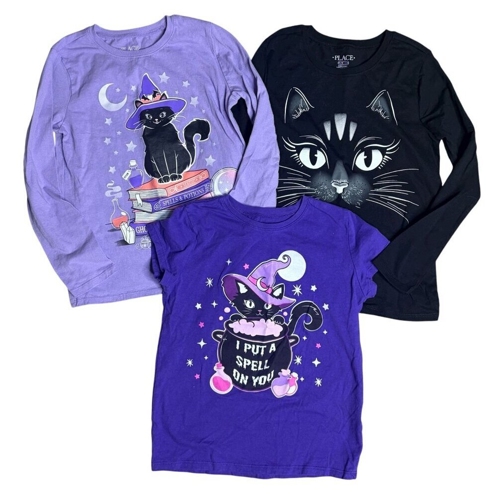 Children's Place Halloween Cat Graphic T-shirt Size Med 7-8 Purple